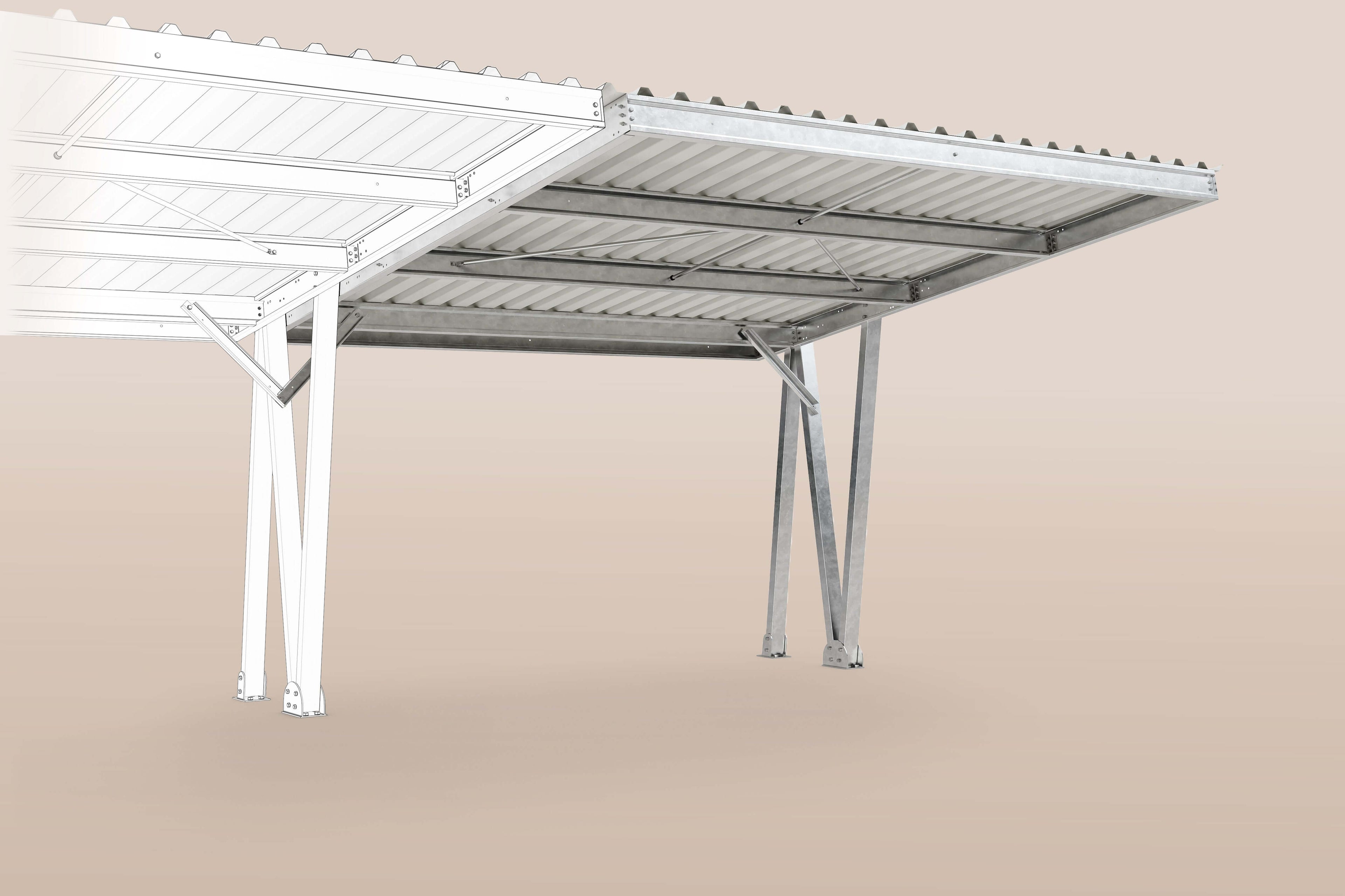 Carport EcoCover aus verzinktem Stahl mit Trapezblecheindeckung, idealer Schutz für Fahrzeuge.