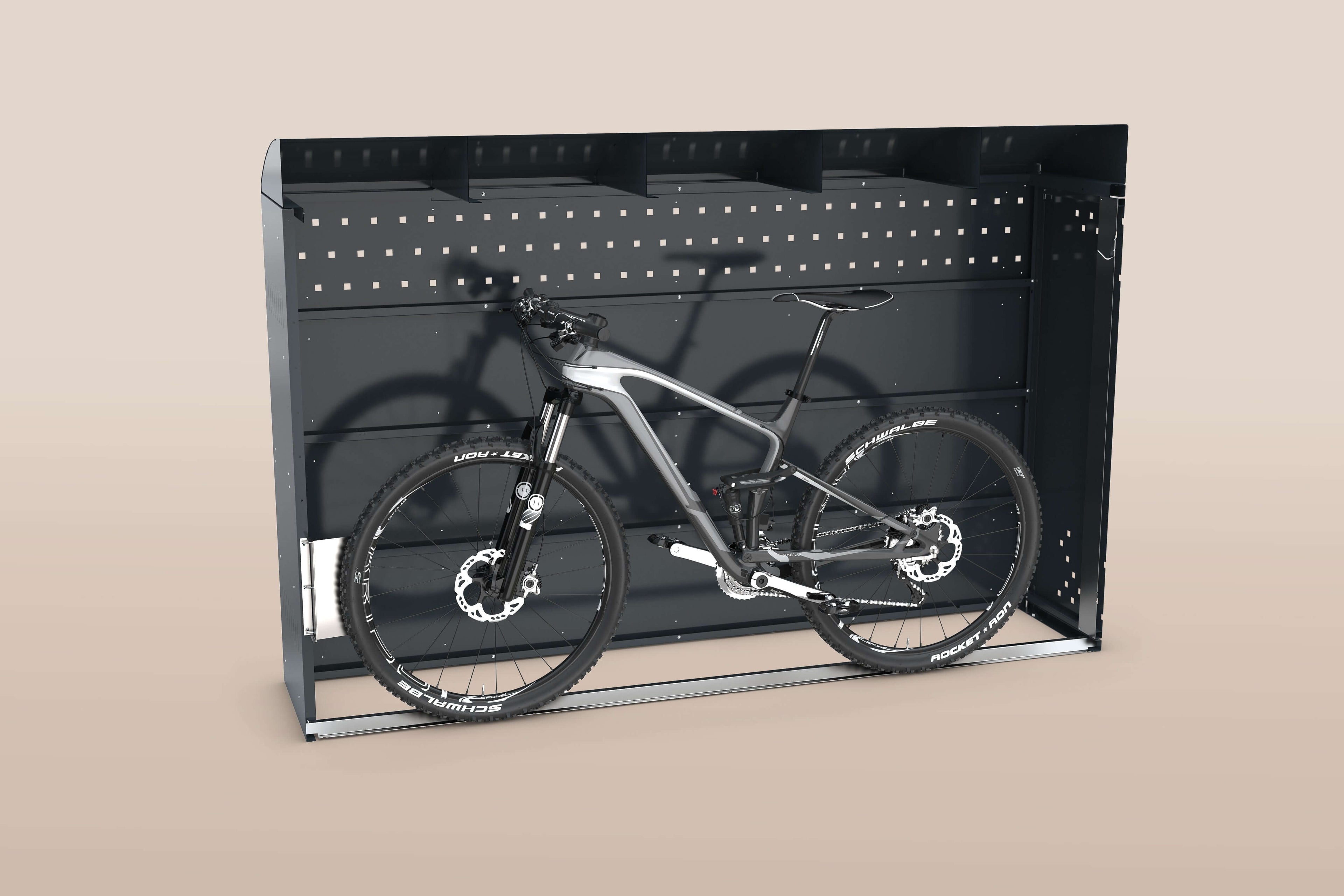 Fahrradgarage BikeBox 1 Bogendach mit Fahrrad im Inneren, idealer wettergeschützter Abstellraum.