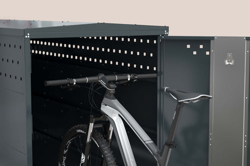 Fahrradgarage BikeBox 1 ID mit Mountainbike in modernem Design und stets sicherem Schutz.
