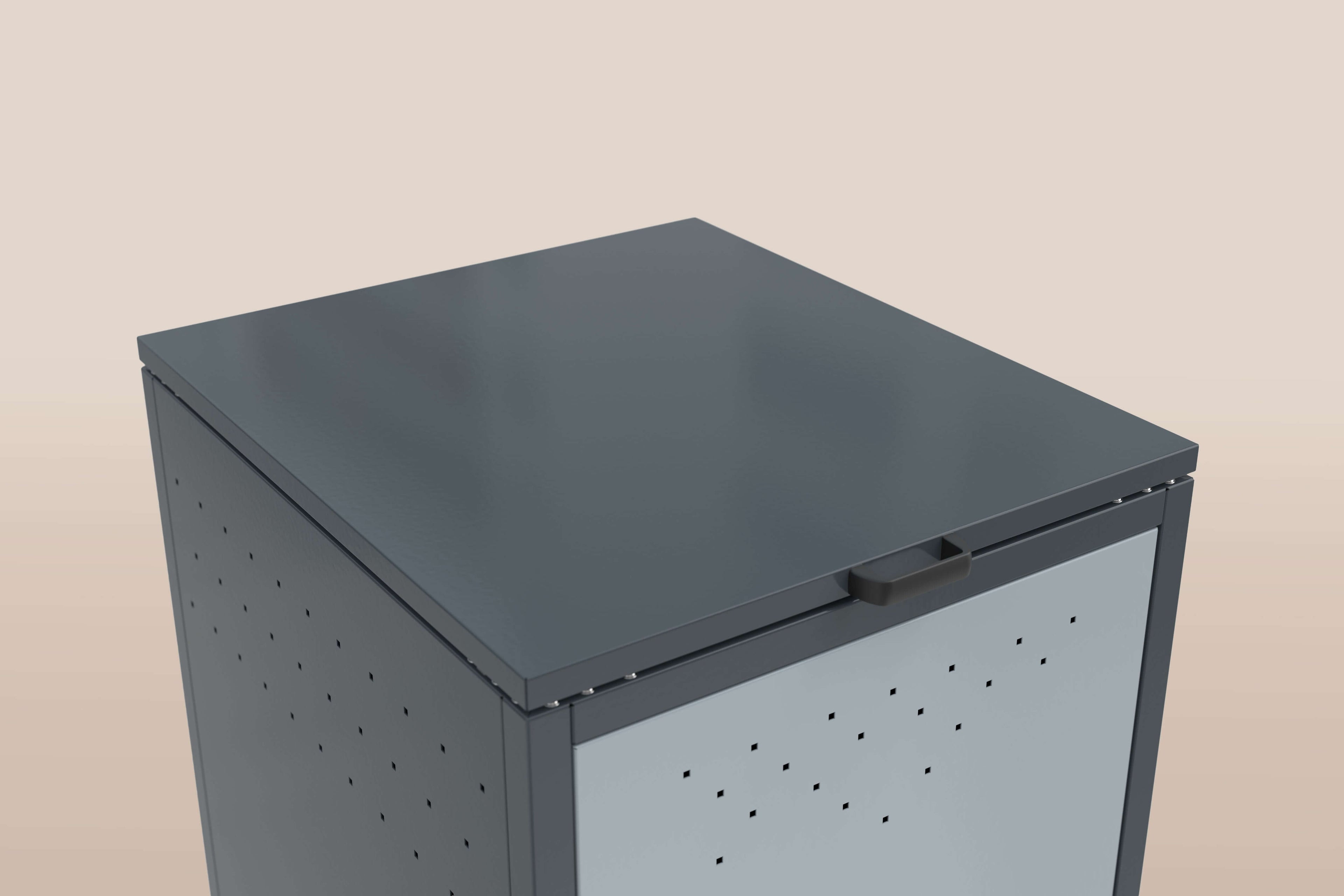 Mülltonnenbox BinStore mit robustem, korrosionsgeschütztem Stahlblech und elegantem Design für Außenbereiche.